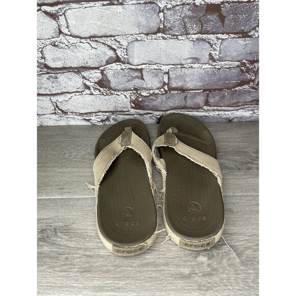 Crocs Dual Comfort Khaki Fabric Canvas Flip Flops Sandals Men’s Sz 10M US/43EU main image 15